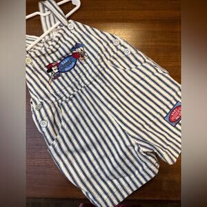 Vintage Y2K Disney “Baby Mickey Ball Club” Striped Baseball Overall